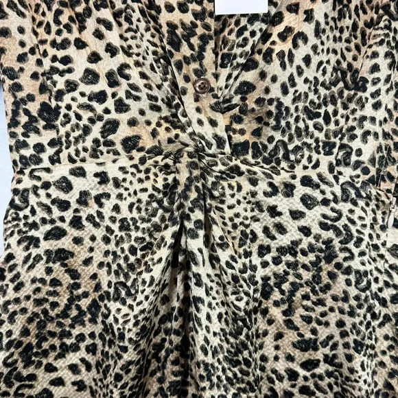 NWT Rebecca Taylor Lynx Tie Silk Leopard Print Satin Long Sleeve Dress Size 0 - Picture 5 of 8